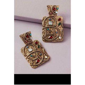 Big gold Earrings vintage style metal chunky geometric multicolored square red